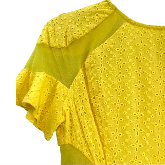 KATRINA GRIMALDI Lila Eyelet Mini Dress in Yellow Short Sleeve NEW WITH TAG XS - Picture 9 of 16